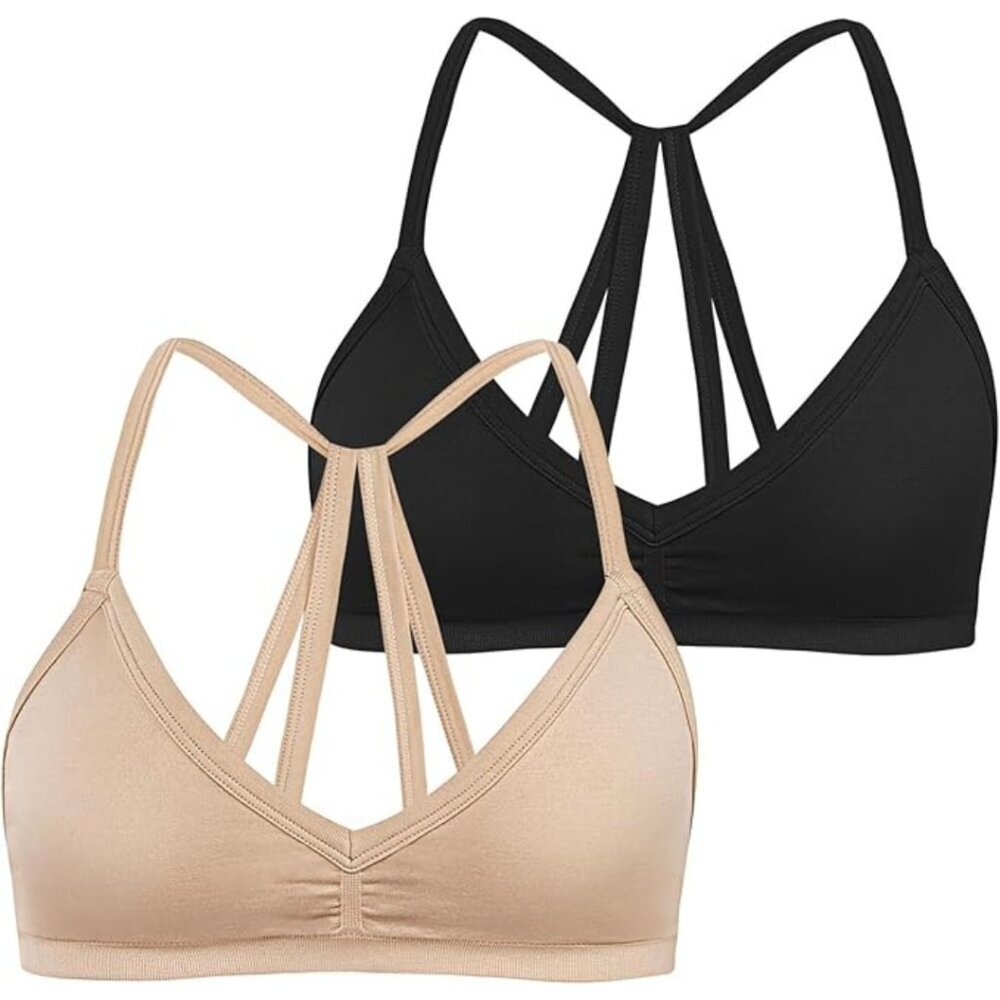 Women’s Sports Bras – Set of 2 (Black & Beige) – Size S – NWOT